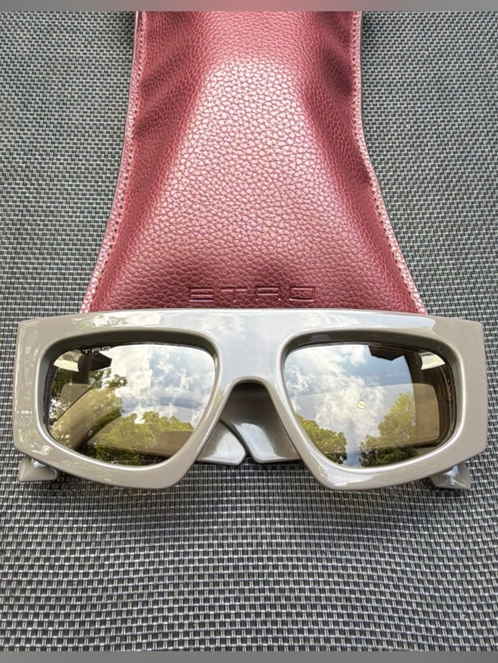 Etro Gray Resin Square Sunglasses with Burgundy Case